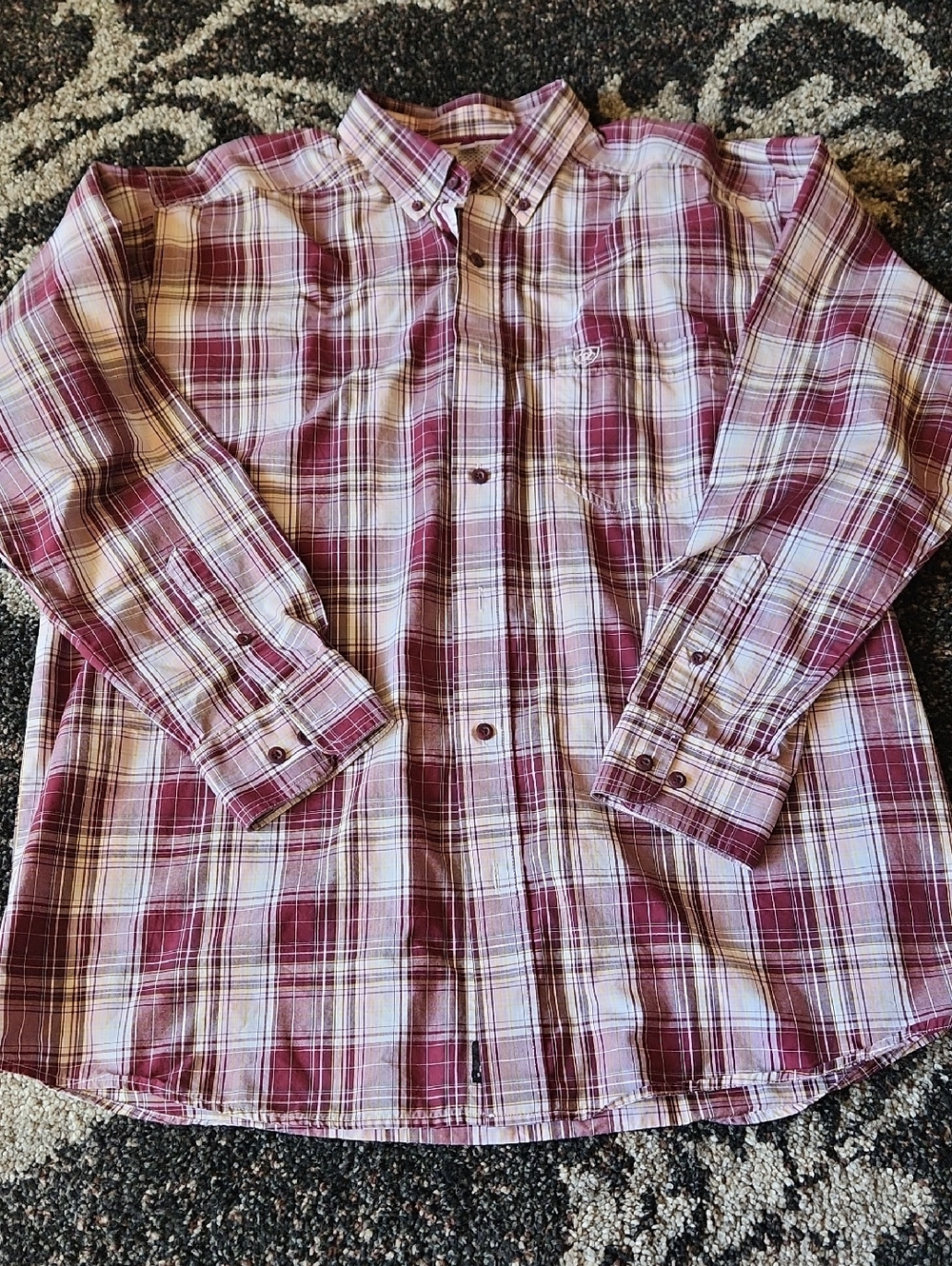Ariat Men's Burgundy and White Plaid Button-Up Shirt